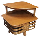 Restored Ratan and Mahogany Two-Tiered Corner Table with Stacked Rattan Base