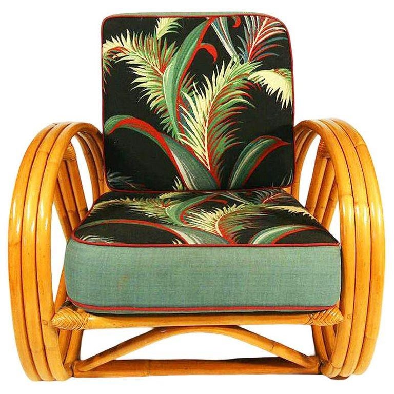 Restored Mid-century 3-strand 3/4 Round Pretzel Arm Rattan Lounge Chair, Pair