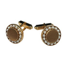 Round 14-Karat Pearl Cufflinks with Bullet Back Clasp and tie Pin