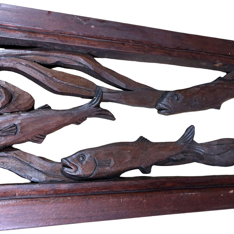Asian Style Koi Fish Wall Hanging Cherry Wood Sculpture, Signed