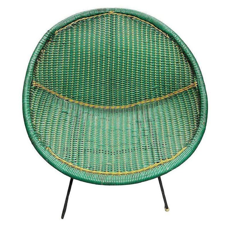 MCM Sam Avedon Styled Iron Outdoor/Patio Saucer Chair w/ Nylon Weaved Seat, Pair