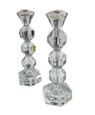 Mid Century Crystal Candlestick Diamond Top - Pair