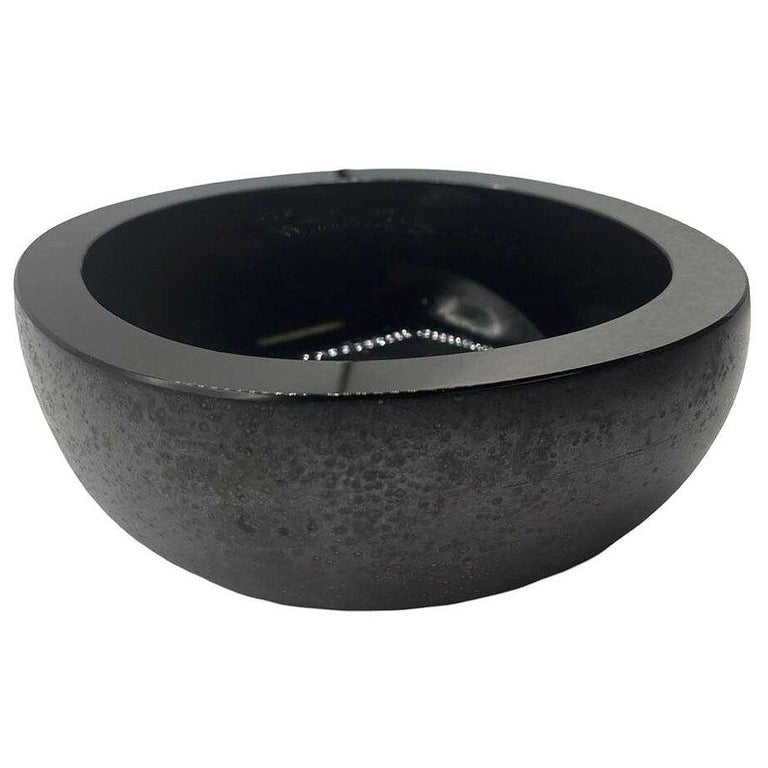 Mid-century Italian Murano Black Art Glass Bowl Signed Boudin Murano