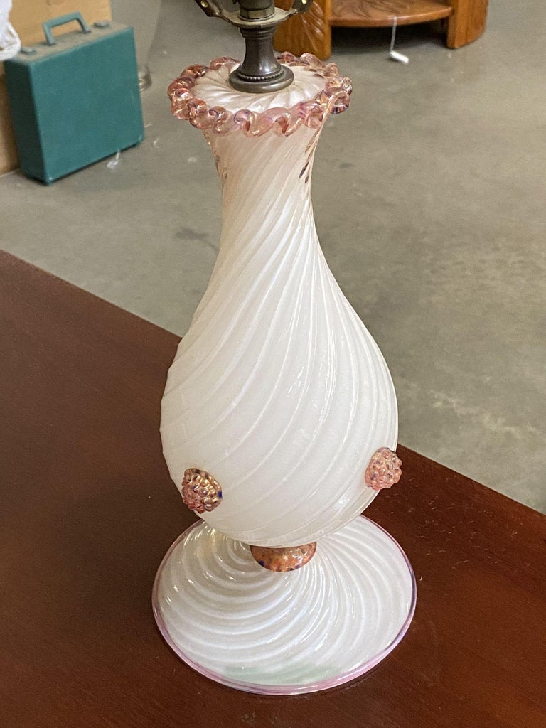 Pink Twist Barovier Murano Art Glass Table Lamp