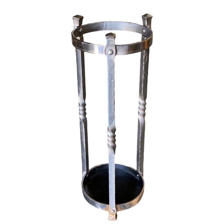 High Style Chromed Iron Art Deco Umbrella and Cane Holder Stand