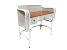 Shabby Chic White Wicker Mahogany Top Writing Secretary Desk w/ Chair
