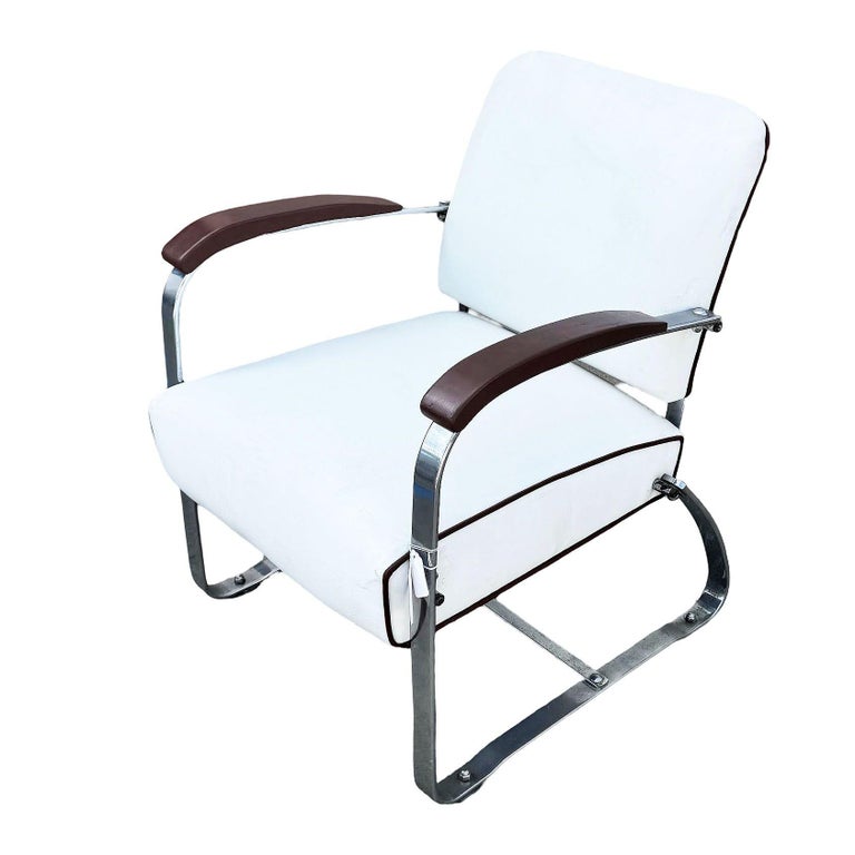 Streamline Art Deco Chrome Tubular Speed Lounge Club Chair, Lloyd Manufacturing