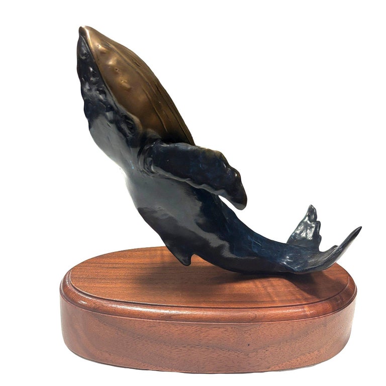 Hand Casted Humpback Whale Bronze Sculpture Mounted on Stand by T.H. Oliver
