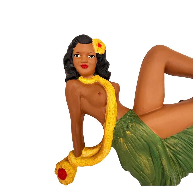 Hawaiian Art Pottery Nude Pin-up Yellow Hula Girl Wall Sculpture, Pair