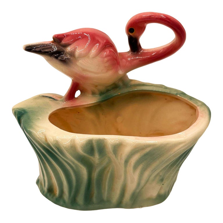 Mid-century Ceramic 445 Pink Flamingo Flower Tabletop Planter by Maddux
