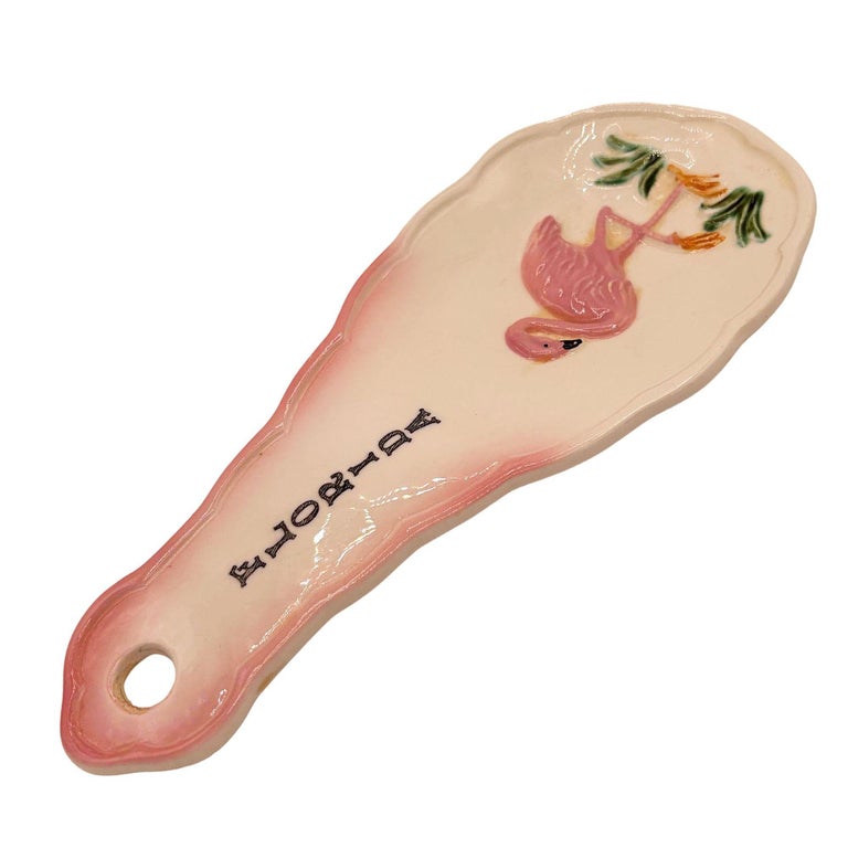 Mid-century Hand Painted 3d Flamingo Florida Tropical Beach Themed Spoon Rest