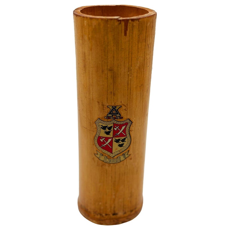 1930 Art Deco Pink Flamingo Delta Chi Leges Fraternity Bamboo Vase