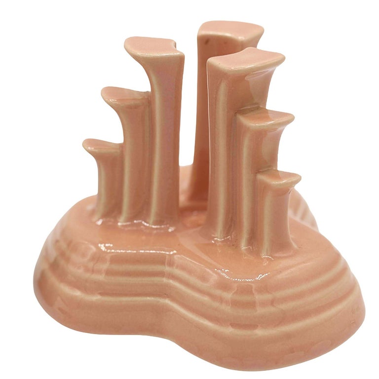 Art Deco Apricot Peach Tripod Pyramid Candleholder by Fiesta Ware, Pair
