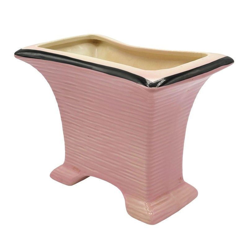 Mid-century Pink & Black California Pottery Modernist Indoor Planter Set