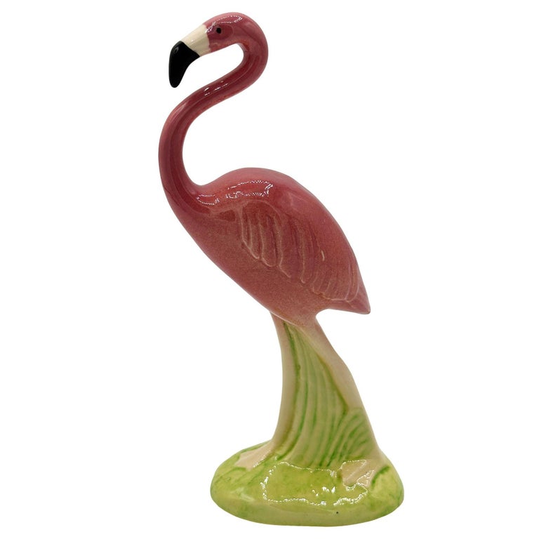 Mid-century Ceramic Curious Watcher Pink Flamingo Tabletop Statue by Metlox