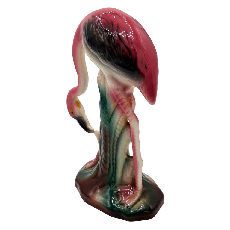 Atomic California Pottery Ceramic Grazing Tropical Pink Flamingo Figurine Statue