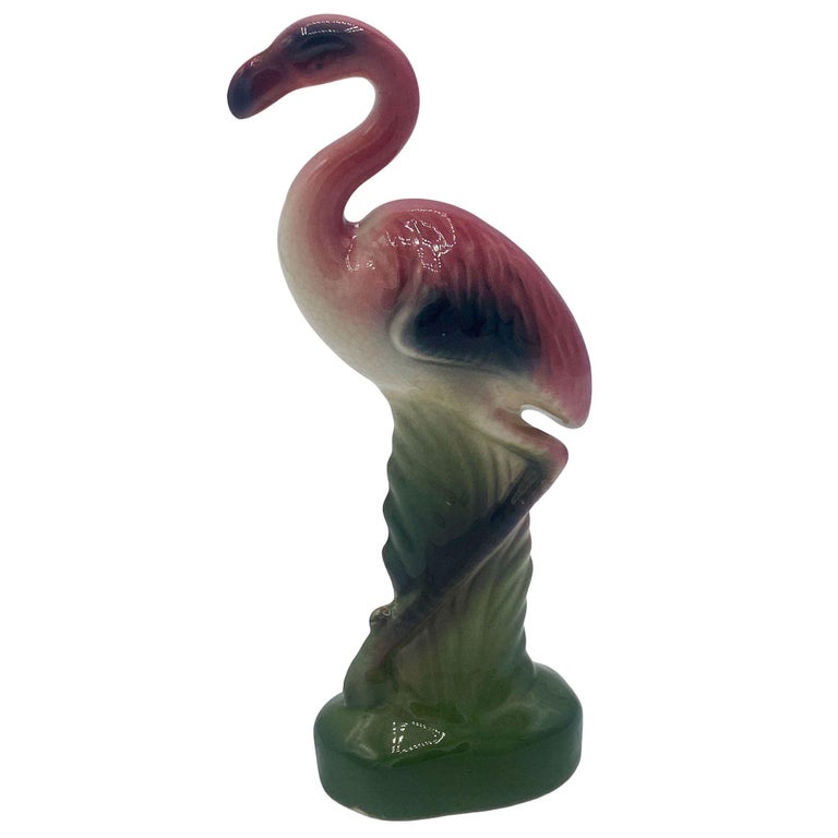 Mid-century Matching Miniature Pink Flamingo Ceramic Tabletop Figure Statues