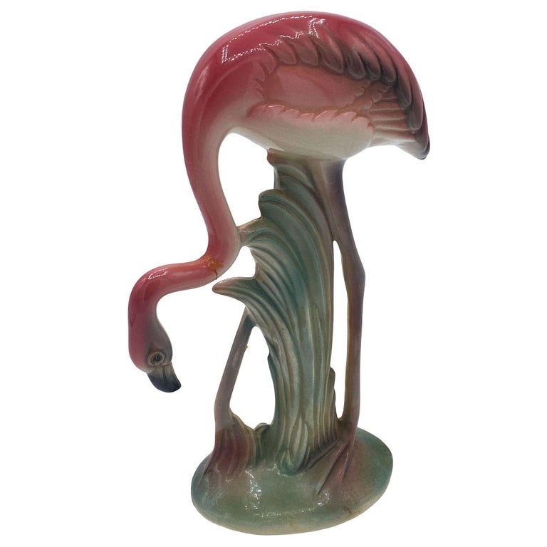 Mid-century Pink Drinking Flamingo Ceramic Tabletop Sculpture Set By Brad Keeler
