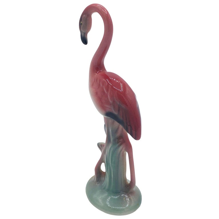 Mid-century Standing Tall Pink Flamingo Ceramic Tabletop Sculpture Brad Keeler
