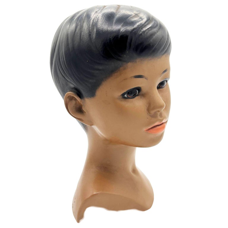 Mid-century Hawaiian Polynesian Boy Chalkware Bust Statue by Marwal