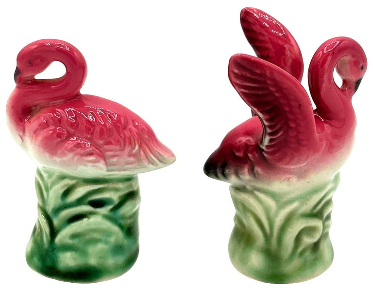 Mid-Century Pink Flamingo Ceramic Salt & Pepper Shaker Set, Lefton's Japan