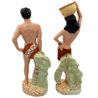 Mid-Century Hand Painted Hawaiian Hula Girl & Native Male Ceramic Statue Set