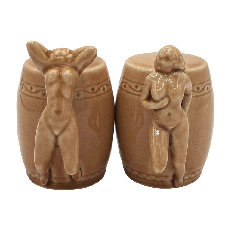 Strip Tease- Eye Appeal Ceramic Barware Salt & Pepper Shaker by Dorothy Kindell