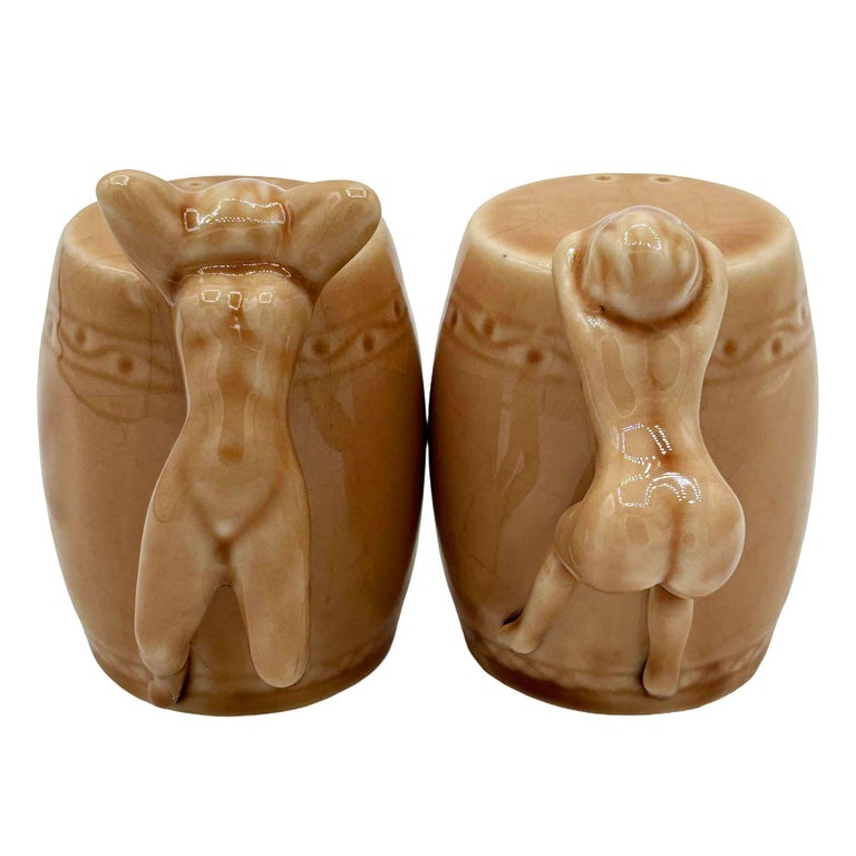 Strip Tease- Eye Appeal Ceramic Barware Salt & Pepper Shaker by Dorothy Kindel