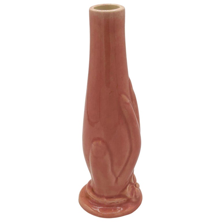 6"Tall Pink Maroon Mid-century "ALC" Vase by Lorle Pottery
