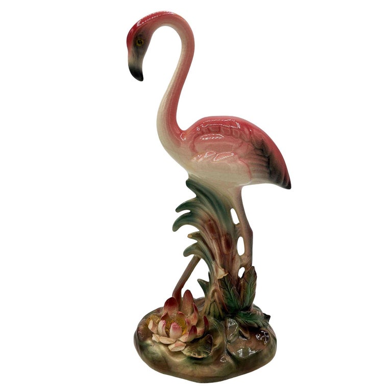 Mid-century Highly Detailed Pink Flamingo Ceramic Tabletop Sculpture Brad Keeler
