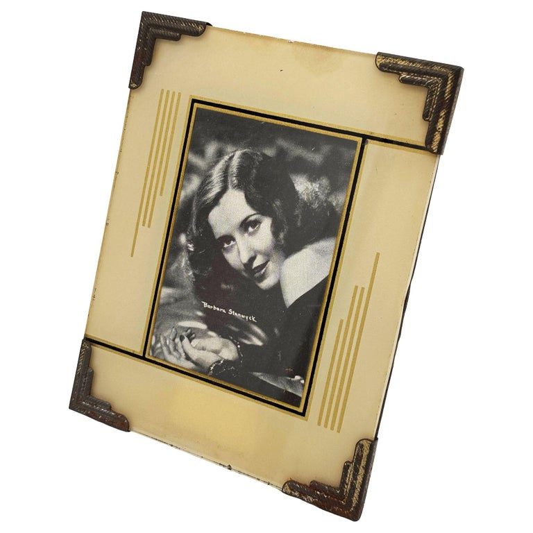 1920s Art Deco Reverse Painted Glass Picture Frame 4x6