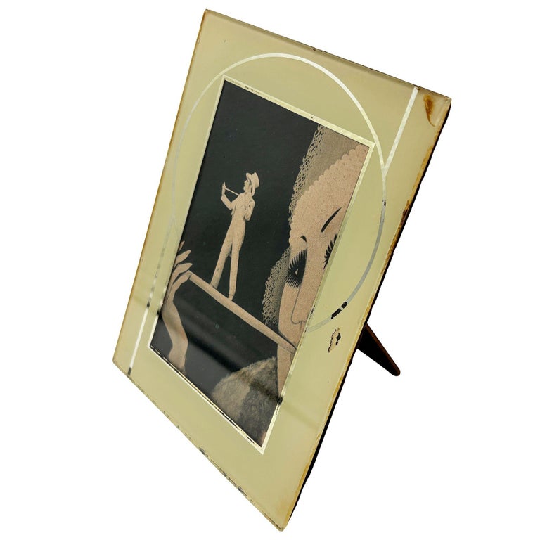 Art Deco Reverse Yellow & Silver Painted Glass Picture Frame 4.5x6 Picture Frame