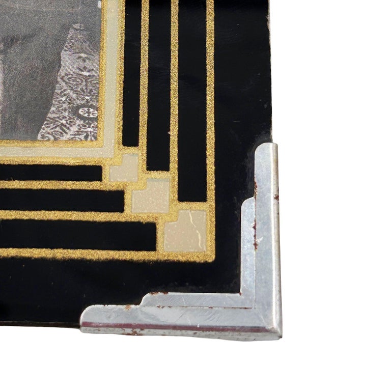 1920s Art Deco Reverse Black & Gold Painted Glass Picture Frame 5x6