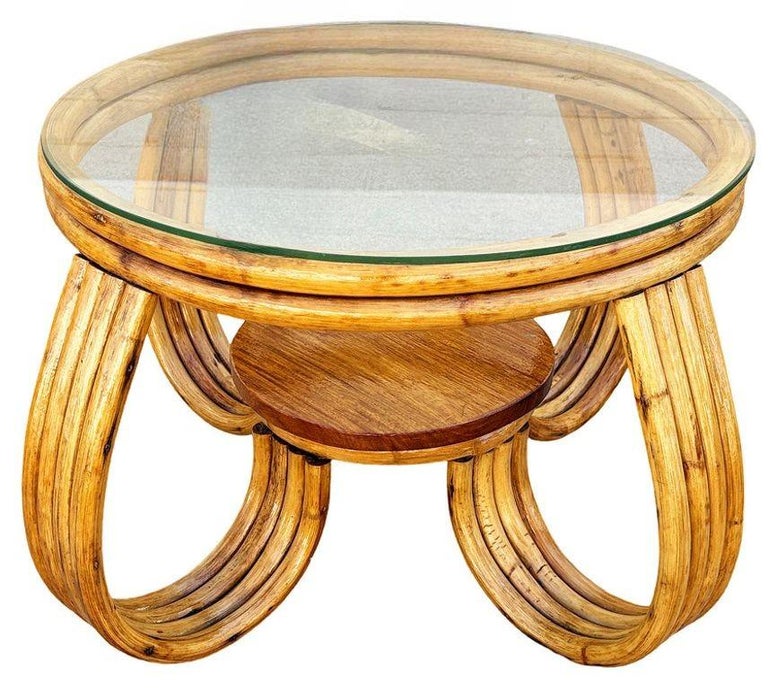 Restored Rattan Three-Strand Loop Leg Coffee Table