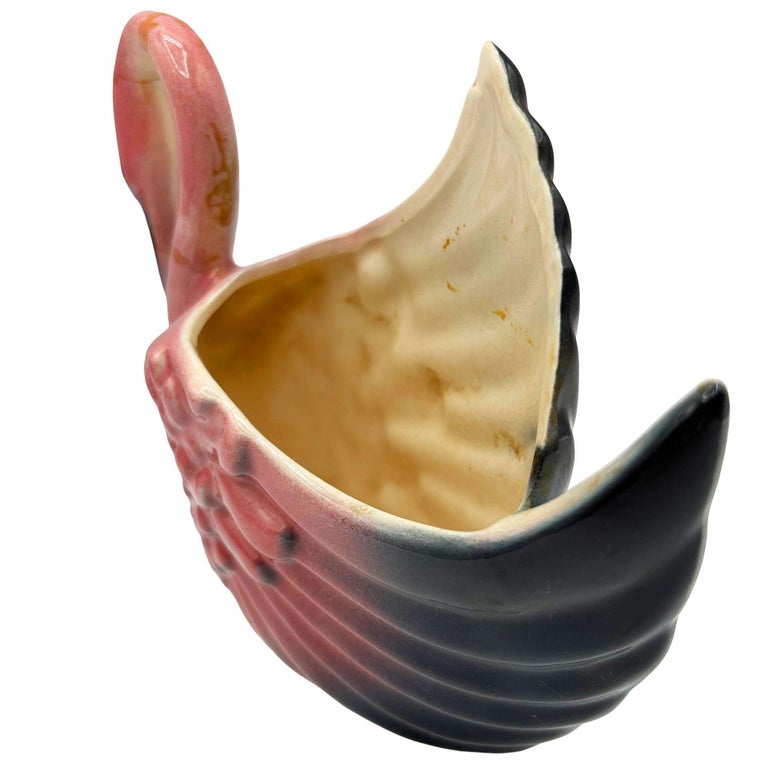 Mid-Century California Pottery Ceramic Tropical Pink Flamingo Planter