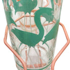 Mid-Century Pink Wire Frame Drinks Tray w/ Six Highball Flamingo Glasses