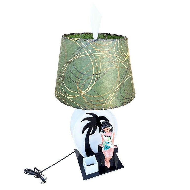 Mid-century Acrylic Hula Girl Midnight Palm Silhouette Table Lamp by Moss