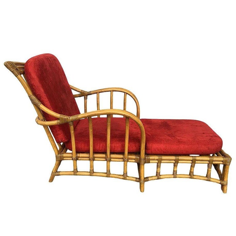 Rare Paul Frankl Styled Faux Rattan Outdoor/Patio Chaise Lounge Chair, Pair