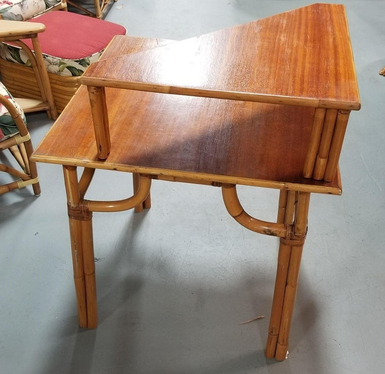 Restored Rattan 2-Tiered Corner Table or Desk