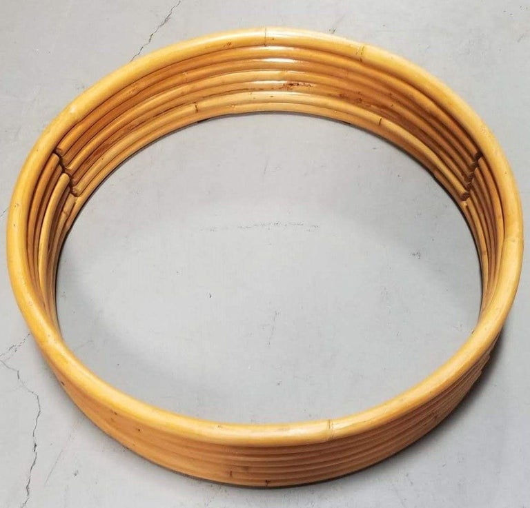 Restored Rattan Mid-Century Circular Rattan Wall Shelf W/ Glass Shelves