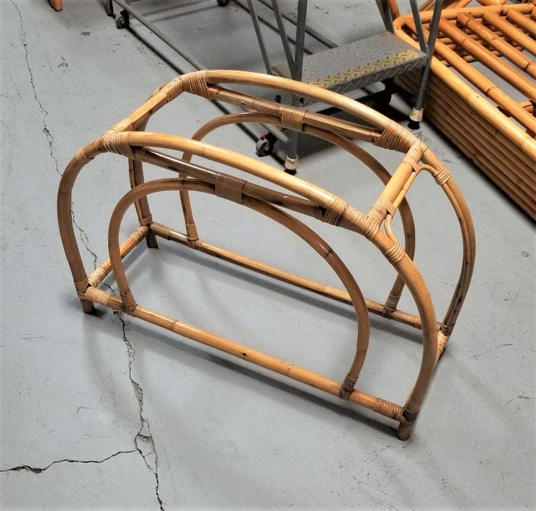 Restored Rattan Double Arched Two-Tiered Single Strand Side Table