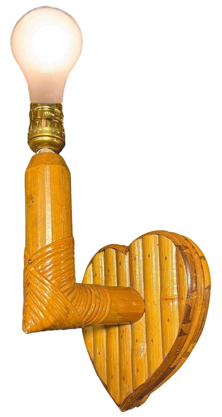 Bespoke Mid-century Split Rattan Heart Shaped Wall Sconce