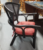Restored Dark Wood Rattan Cane Fan Back Armchair