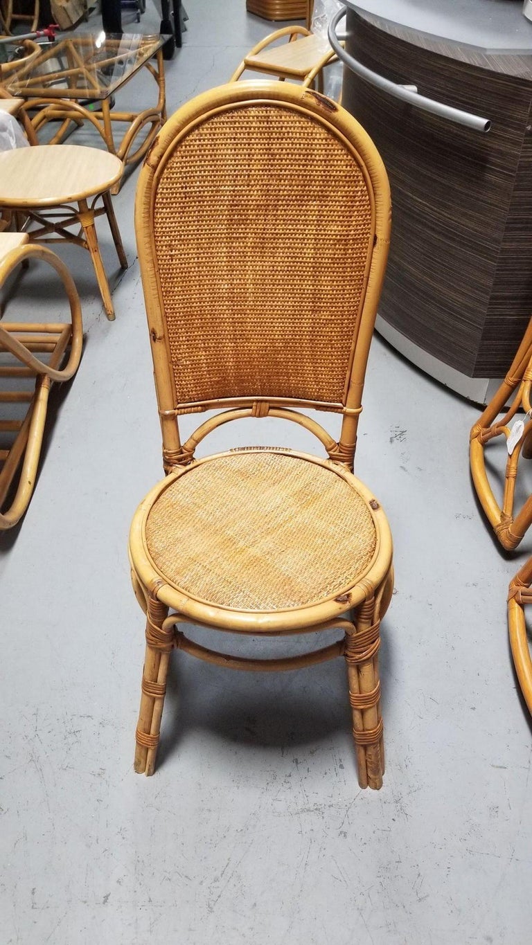 Restored Rattan Side Chair with Large Wicker Fan Back and Seat