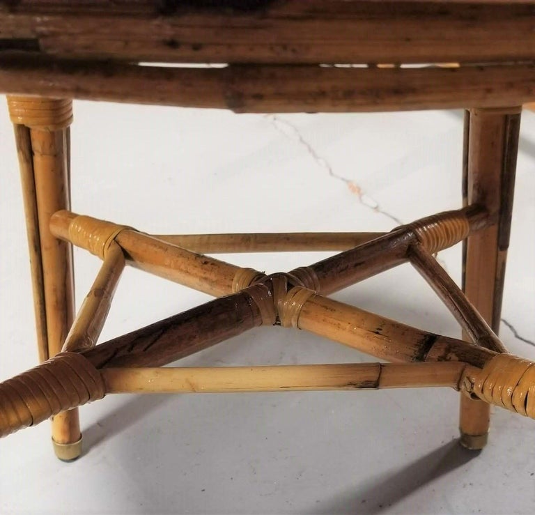 Restored Rattan Small Round Side Table