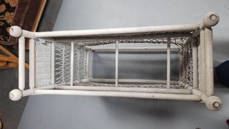 Restored White Rattan Wicker Plant Stand