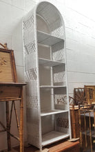 Restored White Rattan Wicker Arched Bookcase