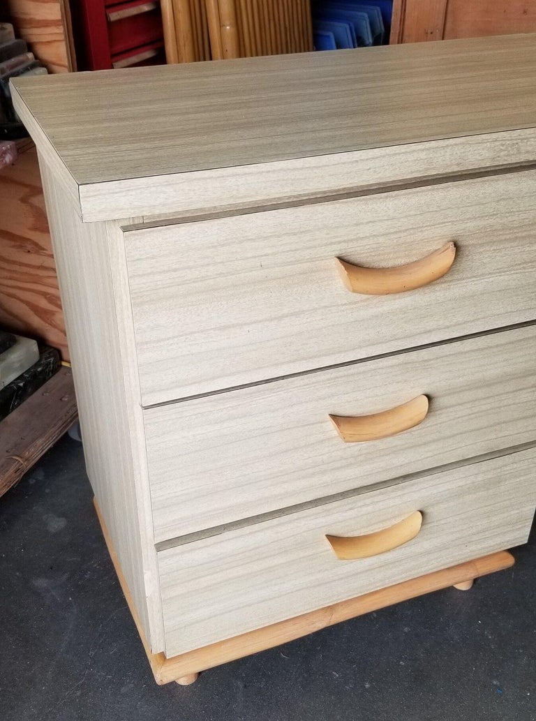 Restored Rattan and Formica Desk with Drawers and Hourglass Rattan Sides