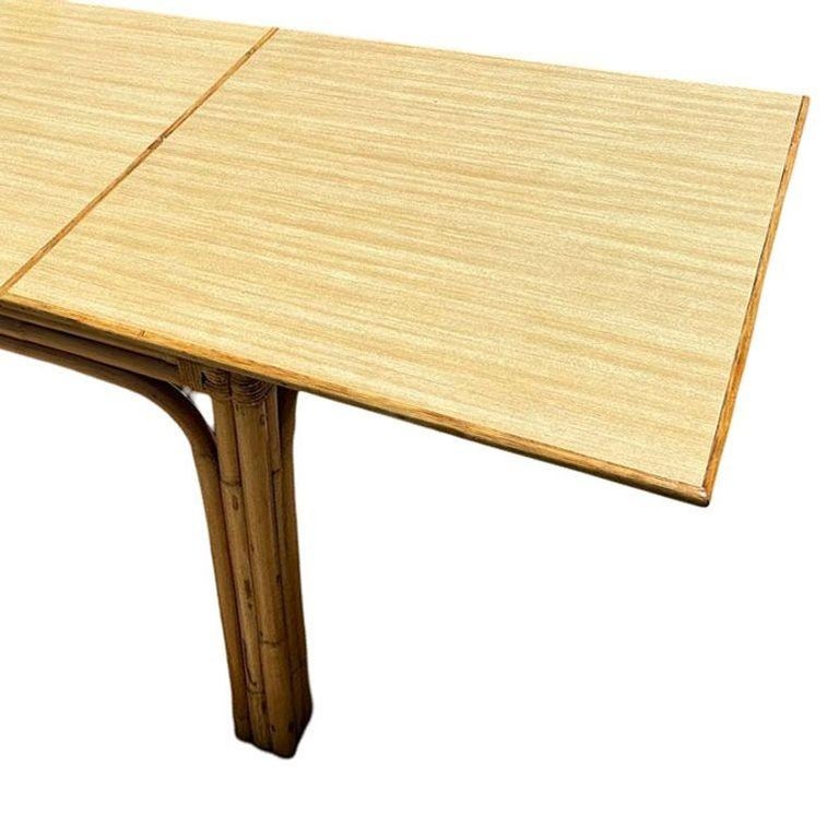 Restored Mid-century Blond Expanding Hinge Leaf Rattan Dining Table