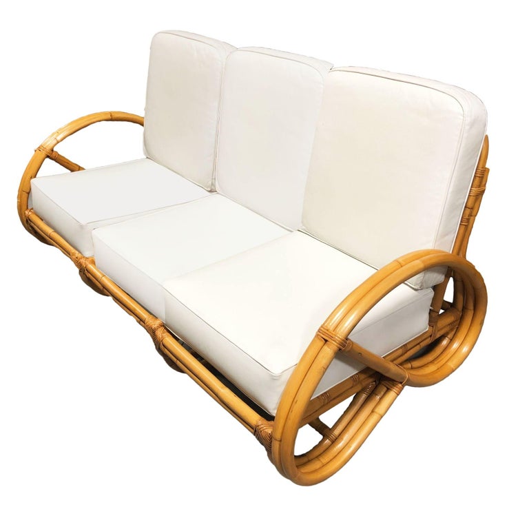 Restored 2-Strand 3/4 Pretzel Rattan Sectional Sofa w/ Lounge Chair
